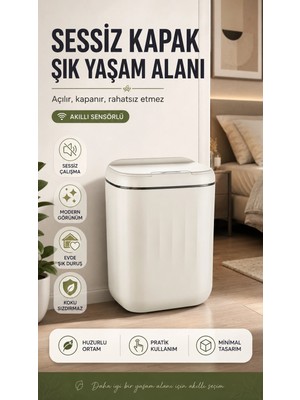 sbodurhome 20 Litre Hacim Sensörlü Çöp Kutusu Hareket Algılayan Antibakteriyel