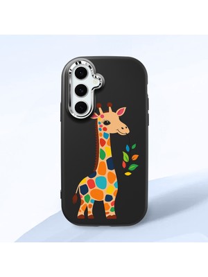 HONTINGA Samsung Galaxy S24 Fe ile Uyumlu Kılıf Kamera Korumalı Düşüme Önleyici Kamera Koruyucu Siyah Yumuşak Silikon Couple Telefon Kılıfı Zürafa Desenli K4-0376