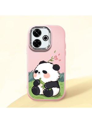 HONTINGA Xiaomi Redmi 13X ile Uyumlu Kılıf Kamera Korumalı Düşüme Önleyici Kamera Koruyucu Pembe Yumuşak Silikon Couple Telefon Kılıfı Panda Desenli K4-0380