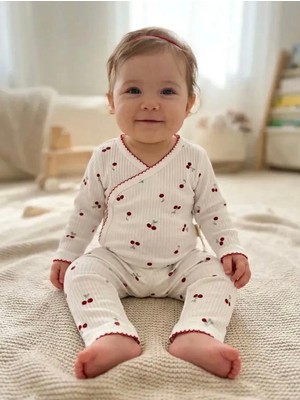 Aki Moda Kids Aki Moda Kıds Kiraz Desenli Çıtçıtlı Zıbın Kız Bebek Takım