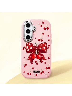 HONTINGA Samsung Galaxy S24 Fe ile Uyumlu Kılıf Kamera Korumalı Düşüme Önleyici Kamera Koruyucu Pembe Yumuşak Silikon Couple Telefon Kılıfı Fiyonk Desenli K4-0379