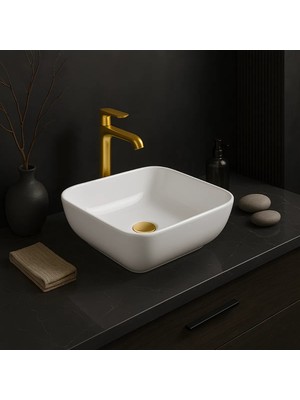 Turavit Porto Kare Çanak Lavabo Batarya Deliksiz 40x40 cm PRT0708