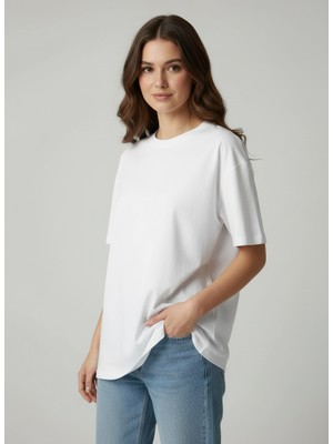 Lyvean Bisiklet Yaka Oversıze Kısa Kollu Tshirt