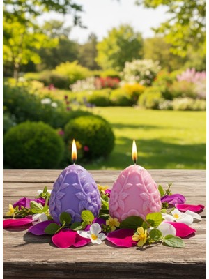 AY IŞIĞI MUMLARI Çiçek Yumurta 2'li Hediyelik Dekoratif Hoş Kokulu Soya Wax Mum (Mor + Pembe Renkli)