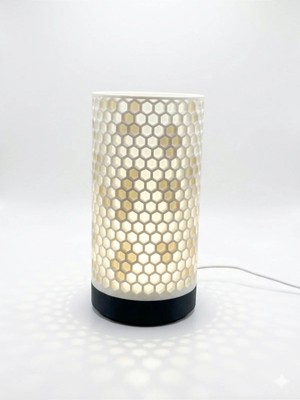 3Dikili Design 3D Tasarım Petek Desenli Dekoratif Gece Lambası - 20 cm Modern Masa Lambası - 5V Adaptörlü