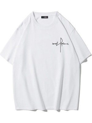 Brz Collection Unisex Oversize Minimal Imza T-Shirt (Beyaz)