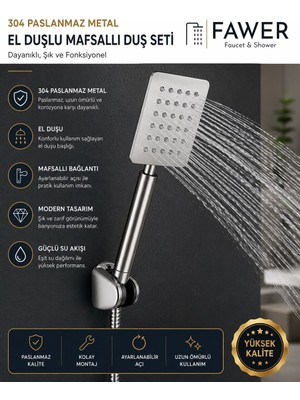 Krom Mafsallı Duş Seti Metal El Duşlu - 409M