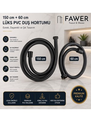 Pvc 150cm - 60cm Siyah Lüks Duş Hortumu Seti