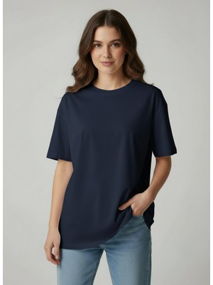 Lyvean Bisiklet Yaka Oversıze Kısa Kollu Tshirt