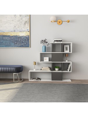 Decorotika Karlin Kitaplık Beyaz Antrasit