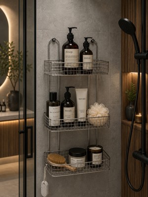 Orsam Tıp Paslanmaz Çelik Askılı Banyo Düzenleyici Diktörtgen 3'lü Raf 26X12X54 cm