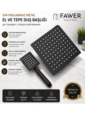 Fawer 304 Paslanmaz Siyah El ve Tepe Duş Başığı