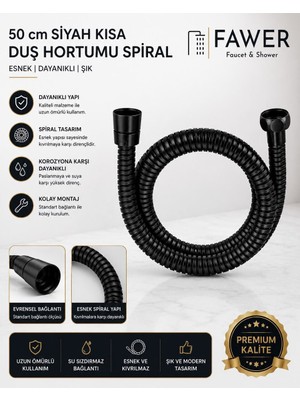 50 CM Kısa Paslanmaz Çelik Duş Hortumu Spiral Hortum