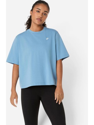 Asics Spiral Embroidery Relaxed Tee Kadın Mavi Kısa Kollu Tshirt 2032D381-400