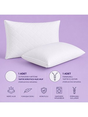 Yastık Kılıfı Iç Astarı 1 Adet ve Yastık Koruyucu Kılıf Alez 1 Adet 50X70 cm Fermuarlı