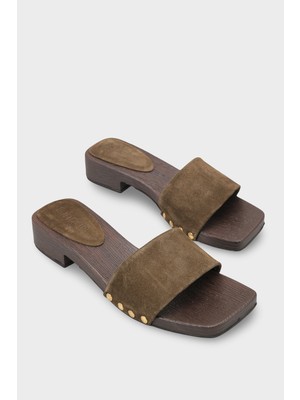 Capone Outfitters Fredrika Hakiki Deri Süet Kadın Takunya Terlik