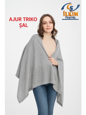 İlkim Tekstil Ajur Triko Şal, Şık Rahat Omuz Şalı, Triko Omuz Şalı, 75X175