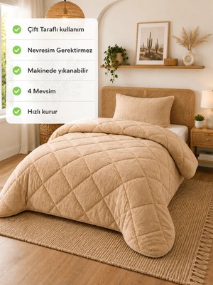 Ely Parker Renkli Yorgan-Wellsoft-Tek Kişilik-Çift Taraflı 155X215 Bej