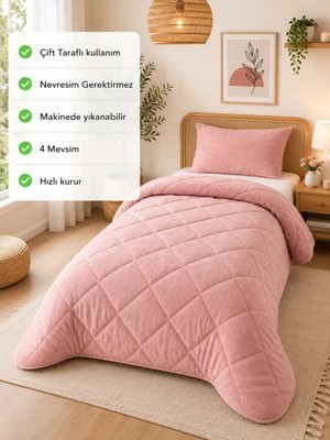 Ely Parker Renkli Yorgan-Wellsoft-Tek Kişilik-Çift Taraflı 155X215 Pembe