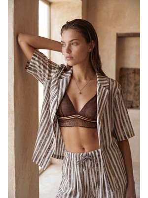 Pierre Cardin Braletli Keten Dokulu Kadın Pijama Takımı - LX.26235