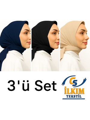 İlkim Tekstil Eşarp Bambu Kraş Eşarp 3’lü Set Lacivert,siyah,bej
