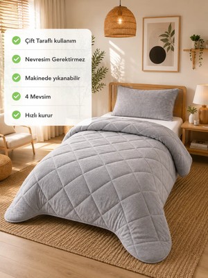 Ely Parker Renkli Yorgan Wellsoft Tek Kişilik-Çift Taraflı 155X215 Gri