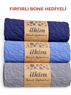 İlkim Tekstil Fırfırlı Bone Hediyeli Kraş Şal 3lü Lacivert-Mavi-Gri