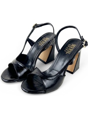 Meril Shoes Zora Cilt Deri Kalın Geometrik Topuklu Kadın Ayakkabı