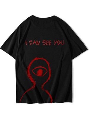 Brz Collection Unisex Oversize I Can See You T-Shirt Siyah