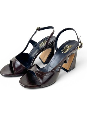 Meril Shoes Zora Cilt Deri Kalın Geometrik Topuklu Kadın Ayakkabı