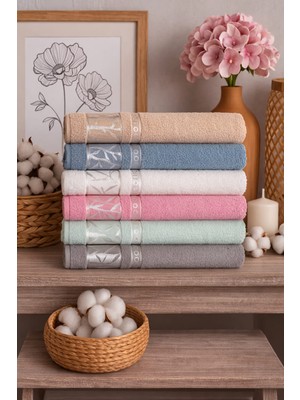 Mela Home Bambu Desenli 50*90 cm 6'lı El ve Yüz Havlusu - Havlu Seti- Çeyizlik- Hediyelik - Mutfak %100 Pamuk