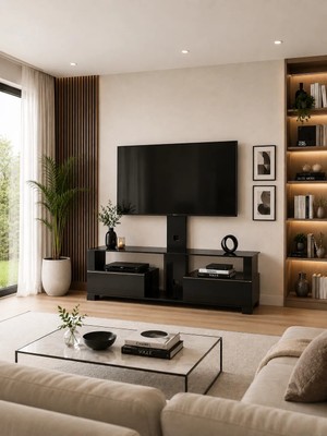 Sonorous Mood Serisi Md 8135 133 cm Siyah  Askılı Gizli Tekerlekli Tv Sehpası 60 Inç