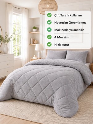 Ely Parker Battal Boy Yorgan, Renkli, Wellsoft, Peluş Yumuşak, Çift Taraflı, 215X235 (220X240) Gri