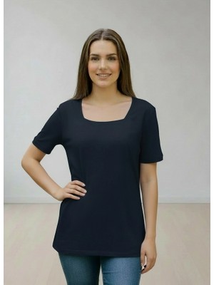 Lyvean Kare Yaka Oversıze Kısa Kollu Tshirt