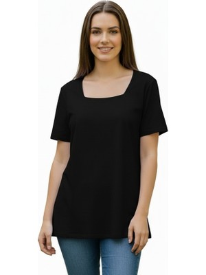 Lyvean Kare Yaka Oversıze Kısa Kollu Tshirt