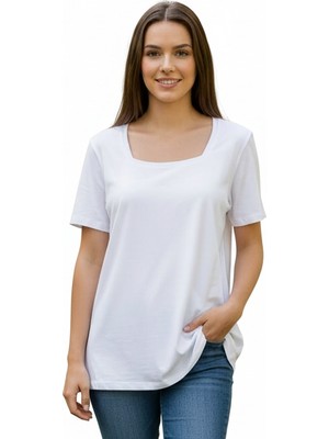 Lyvean Kare Yaka Oversıze Kısa Kollu Tshirt