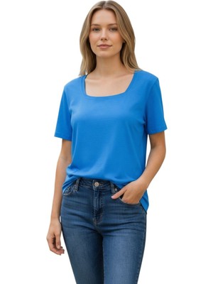 Lyvean Kare Yaka Oversıze Kısa Kollu Tshirt