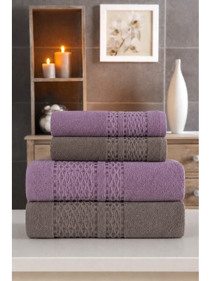 Mela Home Örgü Desenli 4'lü Banyo Havlu Seti - Hamam Seti - Çeyizlik - Hediyelik %100 Pamuk
