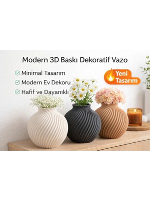 3Dikili Design Modern 3D Baskı Dekoratif Vazo Minimal Tasarım Ev Dekoru Salon Masa Vazosu 19X19CM