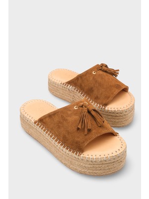Capone Outfitters Karon Hakiki Deri Süet Espadril Tabanlı Kadın Terlik