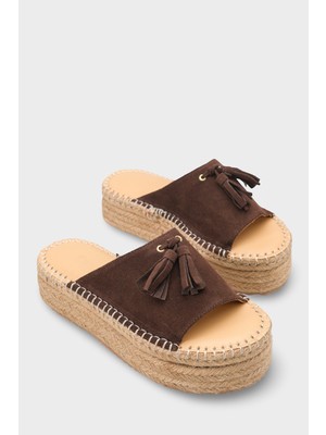 Capone Outfitters Karon Hakiki Deri Süet Espadril Tabanlı Kadın Terlik