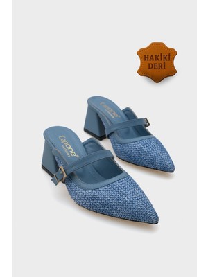 Capone Outfitters Nena Hakiki Deri Sivri Burunlu Hasır Burnu Kapalı Kadın Terlik