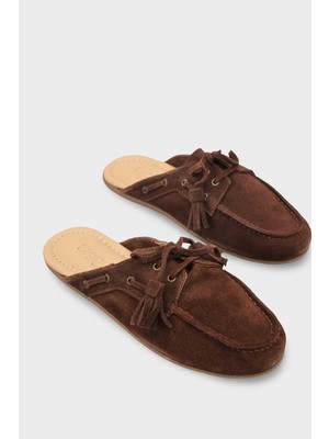 Capone Outfitters Shellie Hakiki Deri Süet Bağcıklı Boncuklu Konfor Kadın Loafer Kapalı Burunlu Terlik