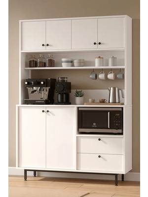 Yurudesign Royce Serisi Modern Tasarımlı Beyaz Mutfak Dolabı Çok Amaçlı Dolap 1200x355x1800 mm RE5-W