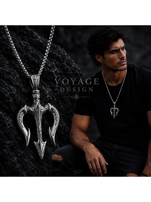 Voyage Accessory Paslanmaz Çelik Denizlerin Gücünü ve Mitolojik Poseidon Mızrak Kolye