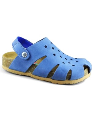 Rap Rap Kot Mavi Deri ve Ortopedik Çocuk Sandalet Terlik