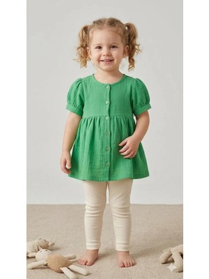 Çikoby Kız Bebek Düğmeli Elbise CKB-50547