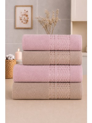 Mela Home Örgü Desenli 4'lü Banyo Havlu Seti - Hamam Seti - Çeyizlik - Hediyelik %100 Pamuk