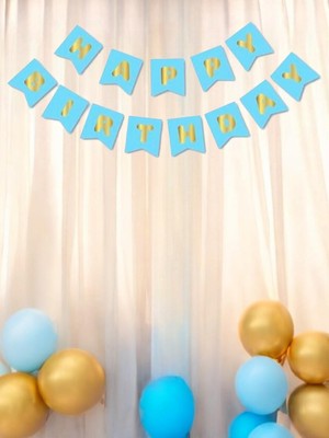 Borapack Hapy Birthday Banner Mavi Gold Yazı