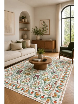 Pelura Halı Modern Floral Desen Baskılı Kaymaz Yıkanabilir Salon Oturma Odası Mutfak Balkon Halısı Yolluk